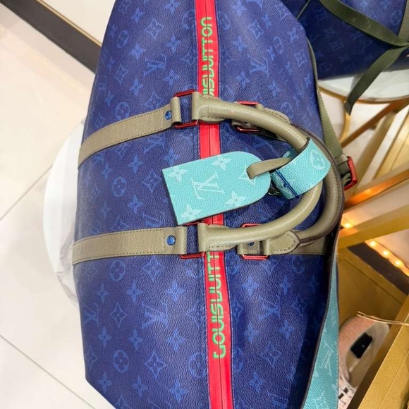 Louis Vuitton Blue and Tan Duffel Bag - Picture 3 of 3